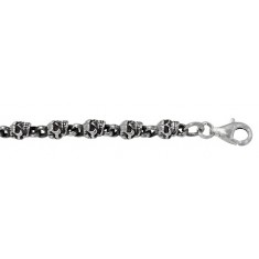 4mm Skull Head Chain, 18" - 24" Length, Sterling Silver